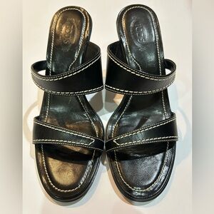 Tod’s Black Mule Leather Heel Women's Shoes 7.5